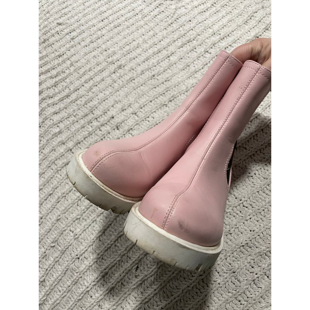 Beast Fashion Boots Lug Sole Slip On Mid-Calf Womens 6 Pink White Black Chunky - Picture 8 of 10